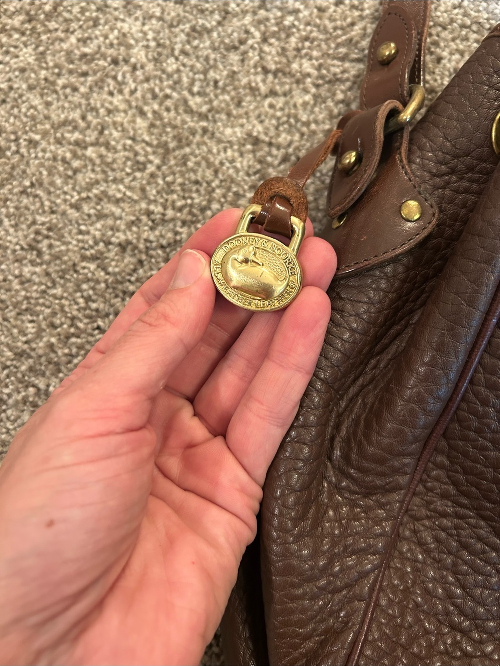 Vintage 1980’s Dooney & Bourke Brown Pebbled Leather Drawstring Bucket Crossbody - Picture 7 of 9